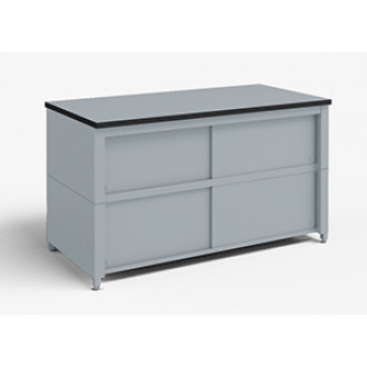 48"W x 30"D Extra Deep Storage Table with Adjustable Height legs with Center Shelf and Dual Locking Doors.